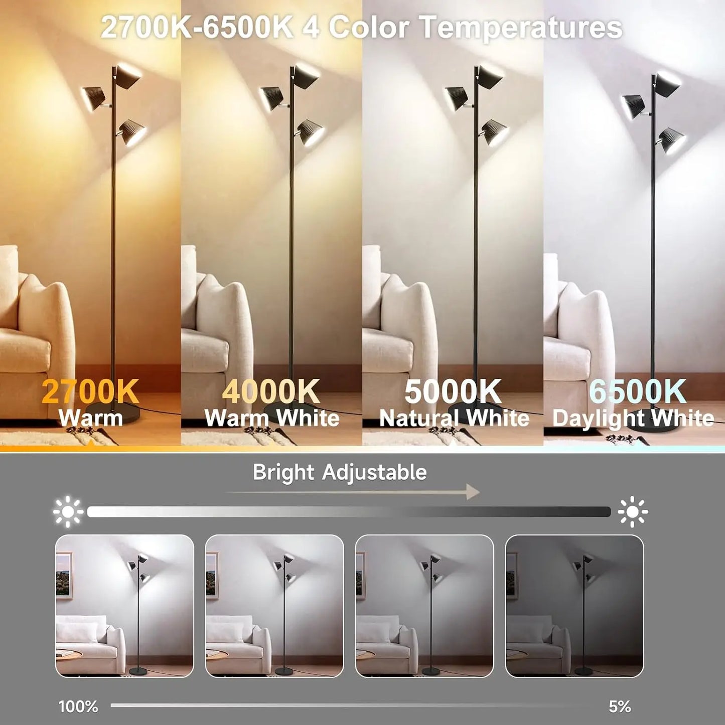 LED Floor Lamp With Remote Control And Touch 4500 Lumens