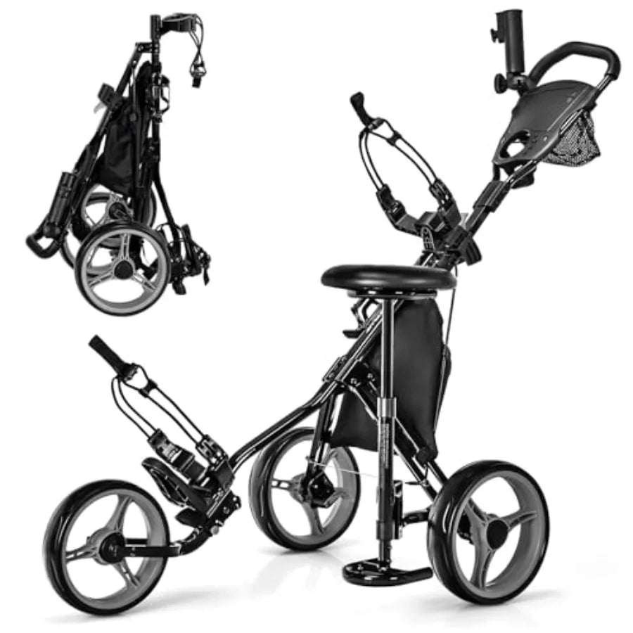 SHXI 3 Wheel Golf Push Cart Aluminum Foldable Lightweight Outdoor