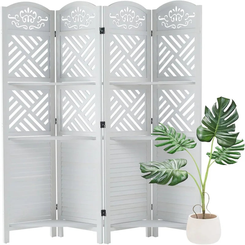 HiMISS 4 Panels Room Divider With Shelves Folding Screen