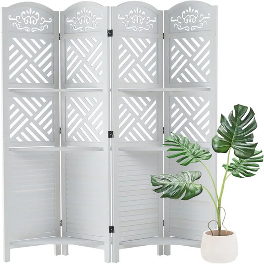 HiMISS 4 Panels Room Divider With Shelves Folding Screen