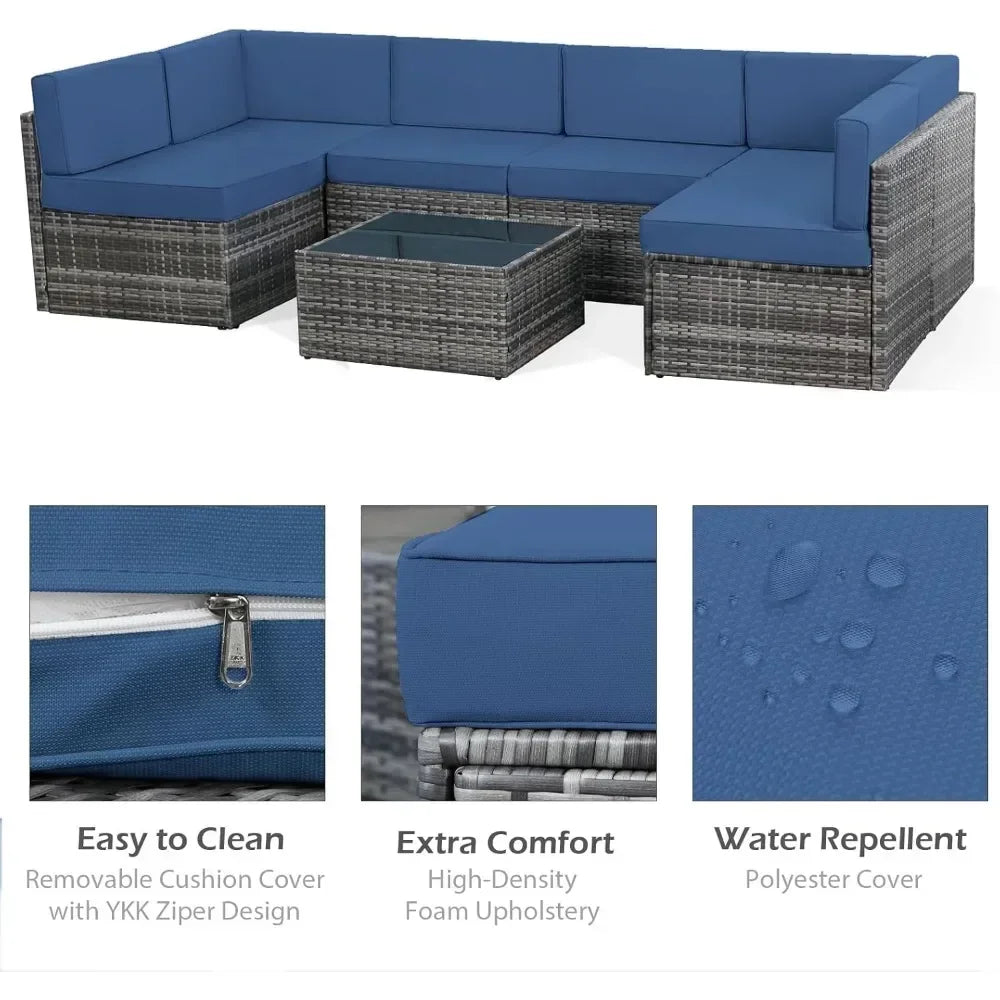Modern Rattan Outdoor Patio Sectional Furniture Set With Cushions
