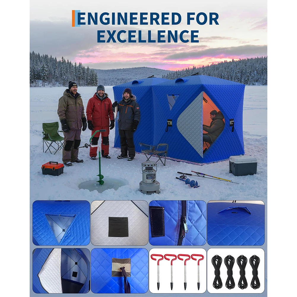Insulated Fishing Shelter Pop Up Thermal Hub Tent For Eight