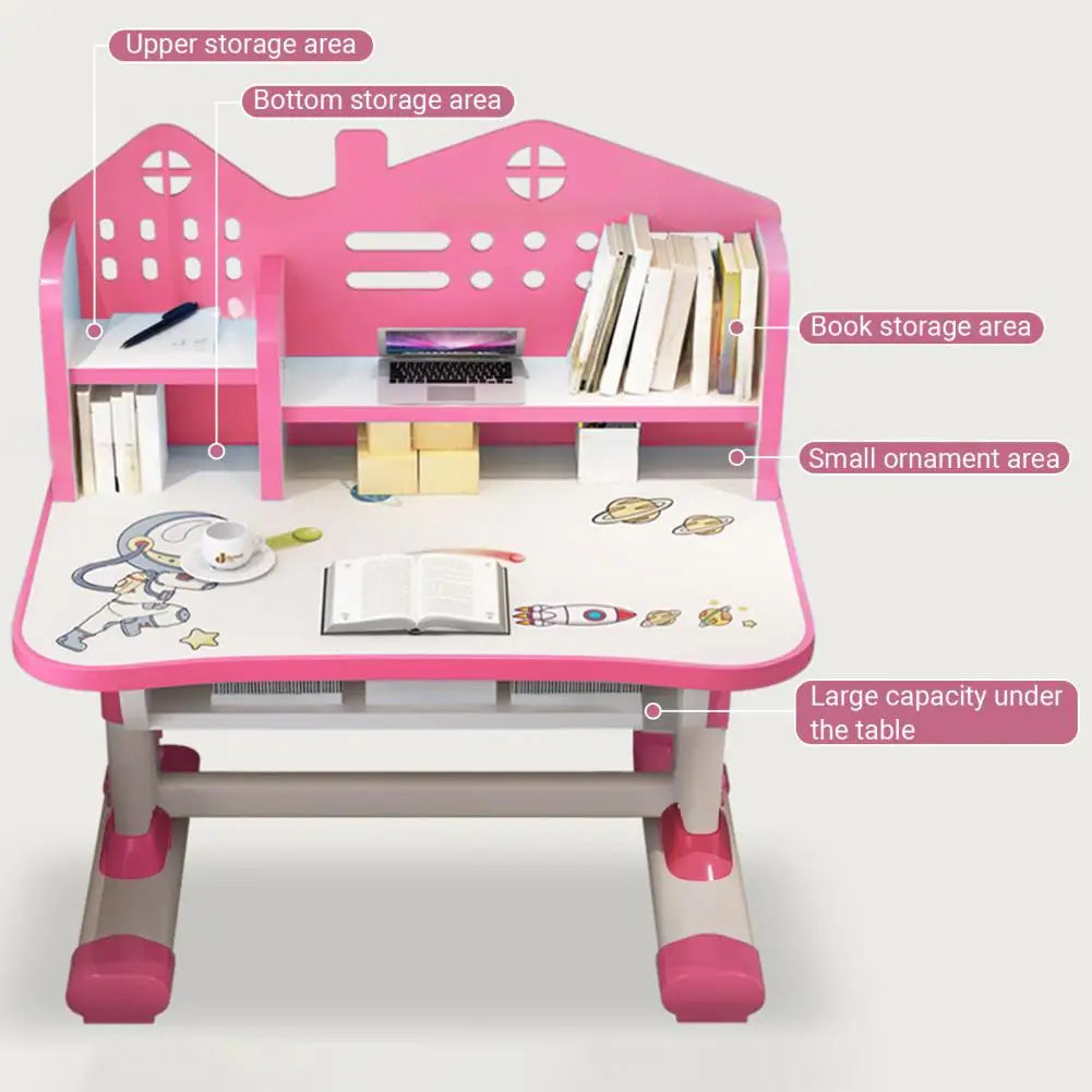 Diowewea Kids Desk Chair Set With Adjustable Height And Cartoon Bookstand