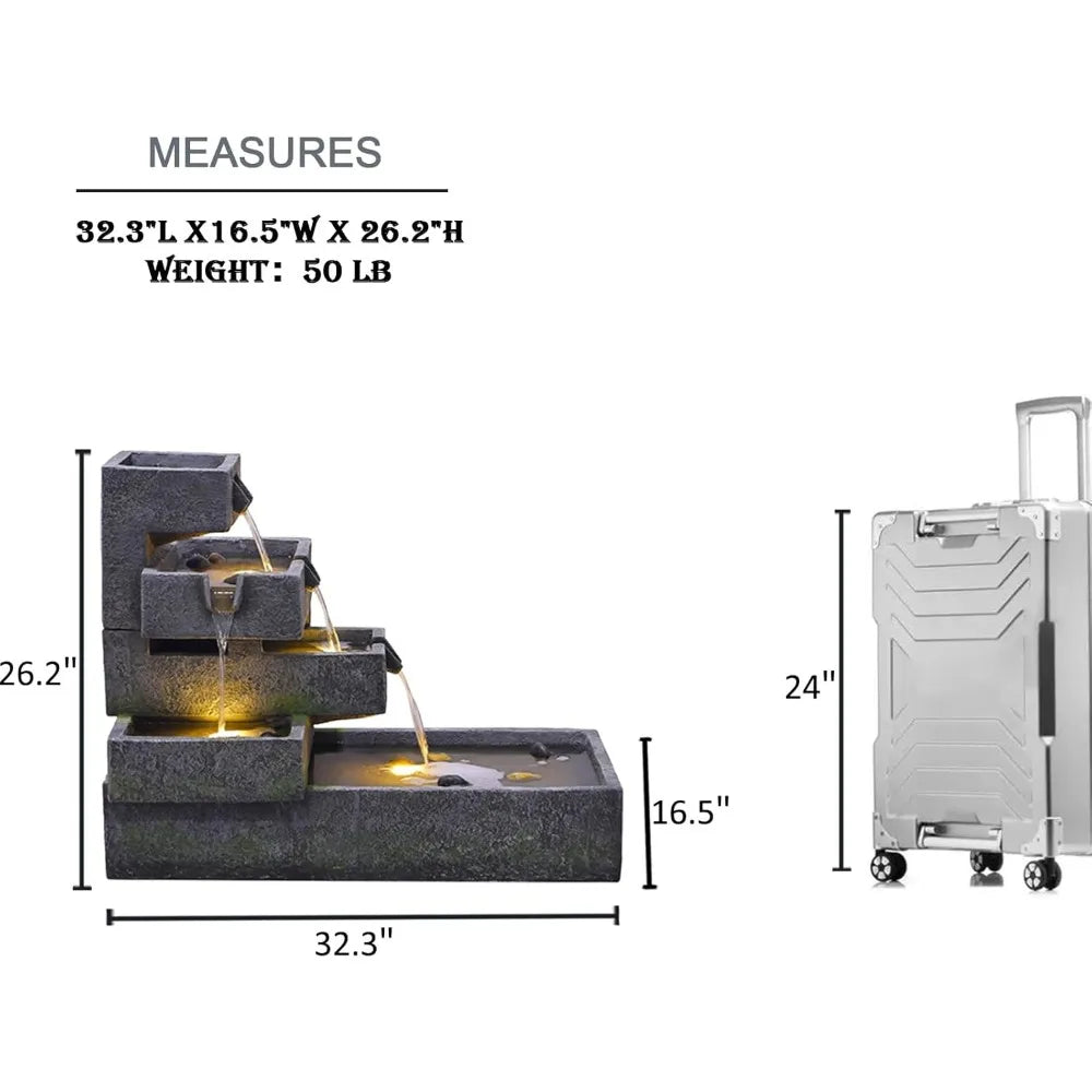 Tankana Tiered Outdoor Water Fountain With LED Cascade