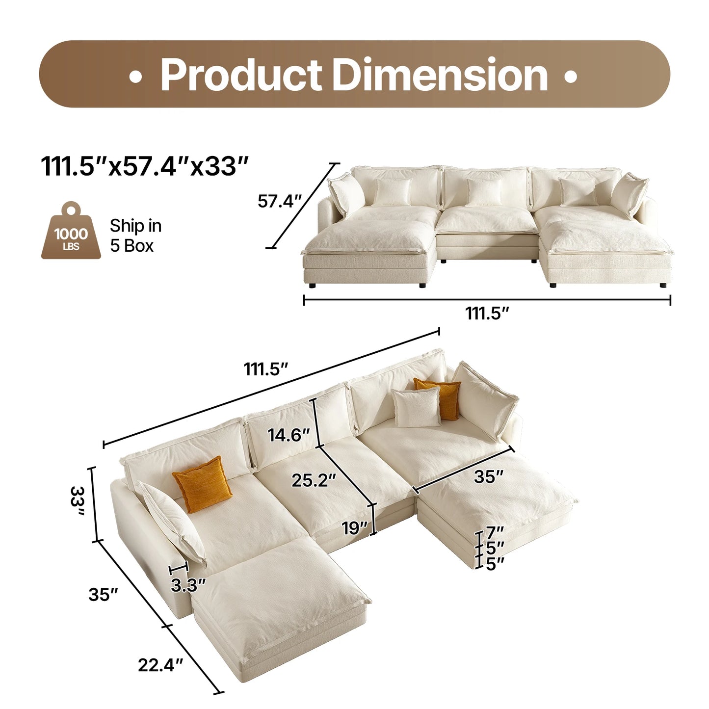 QWCCN L Shaped Modern Sofa Modular Sectional Couch With Ottoman