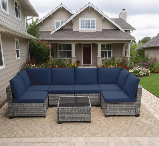 7-Piece Outdoor Patio Furniture Set All-Weather Wicker