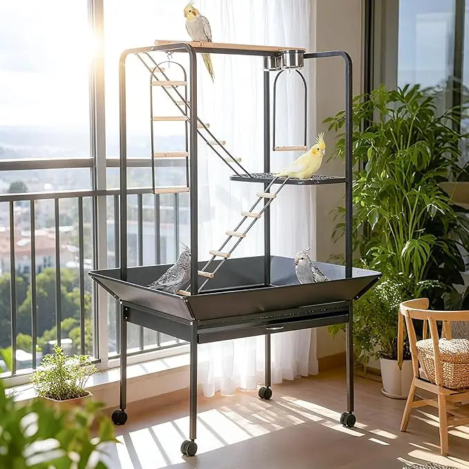 HiMISSCN Parrot Playstand With Wheels Bird Cage Stand Playground