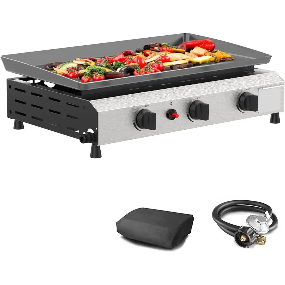Three Burner Outdoor Propane Griddle Tabletop Gas Grill For Camping