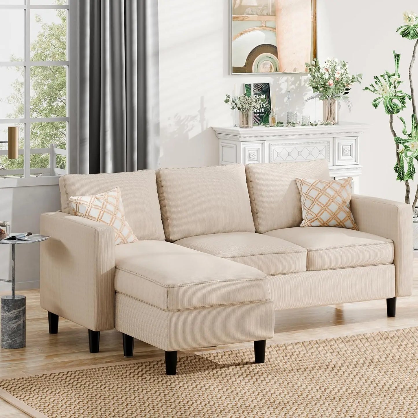 Convertible L Shaped Sectional Sofa Couch With Movable Ottoman