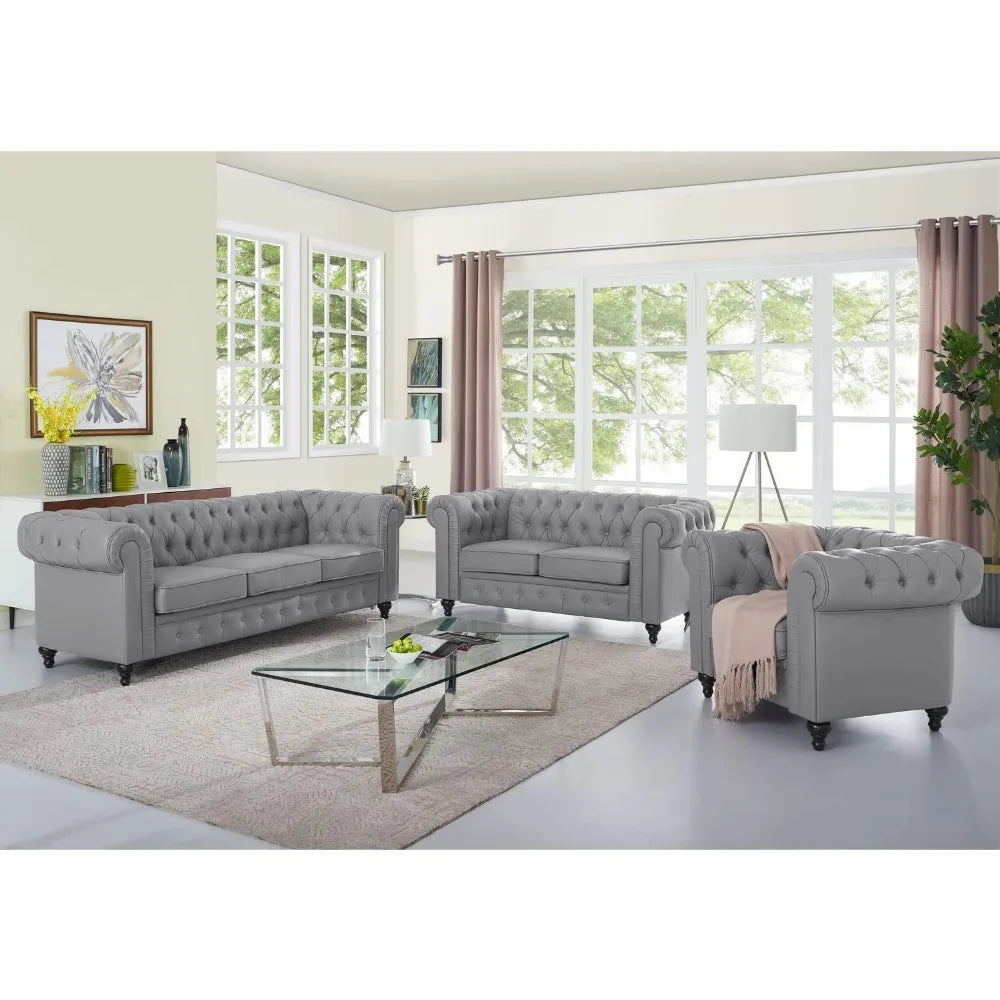 TIFICY Chesterfield Sofa Set Modern Leather Living Room Couches