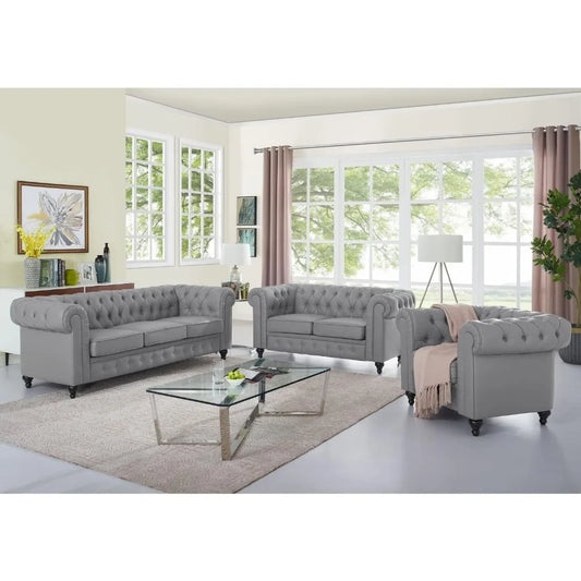 TIFICY Chesterfield Sofa Set Modern Leather Living Room Couches