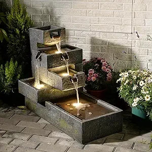 Tankana Tiered Outdoor Water Fountain With LED Cascade