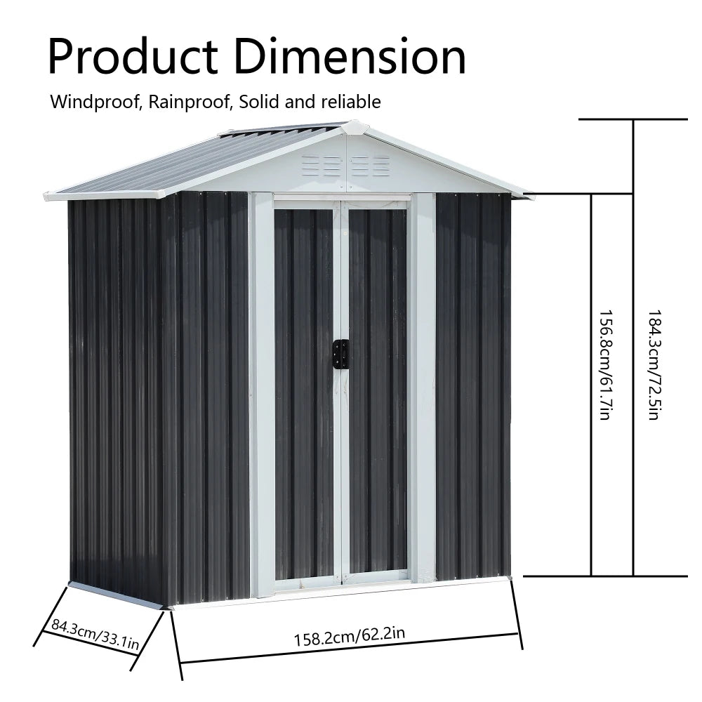 Outdoor Waterproof Garden Tool Shed With Apex Roof Sliding Doors