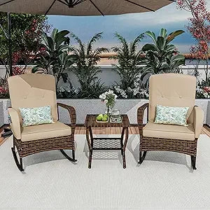 Patio Furniture Set With Rocking Chairs And Wicker Coffee Table