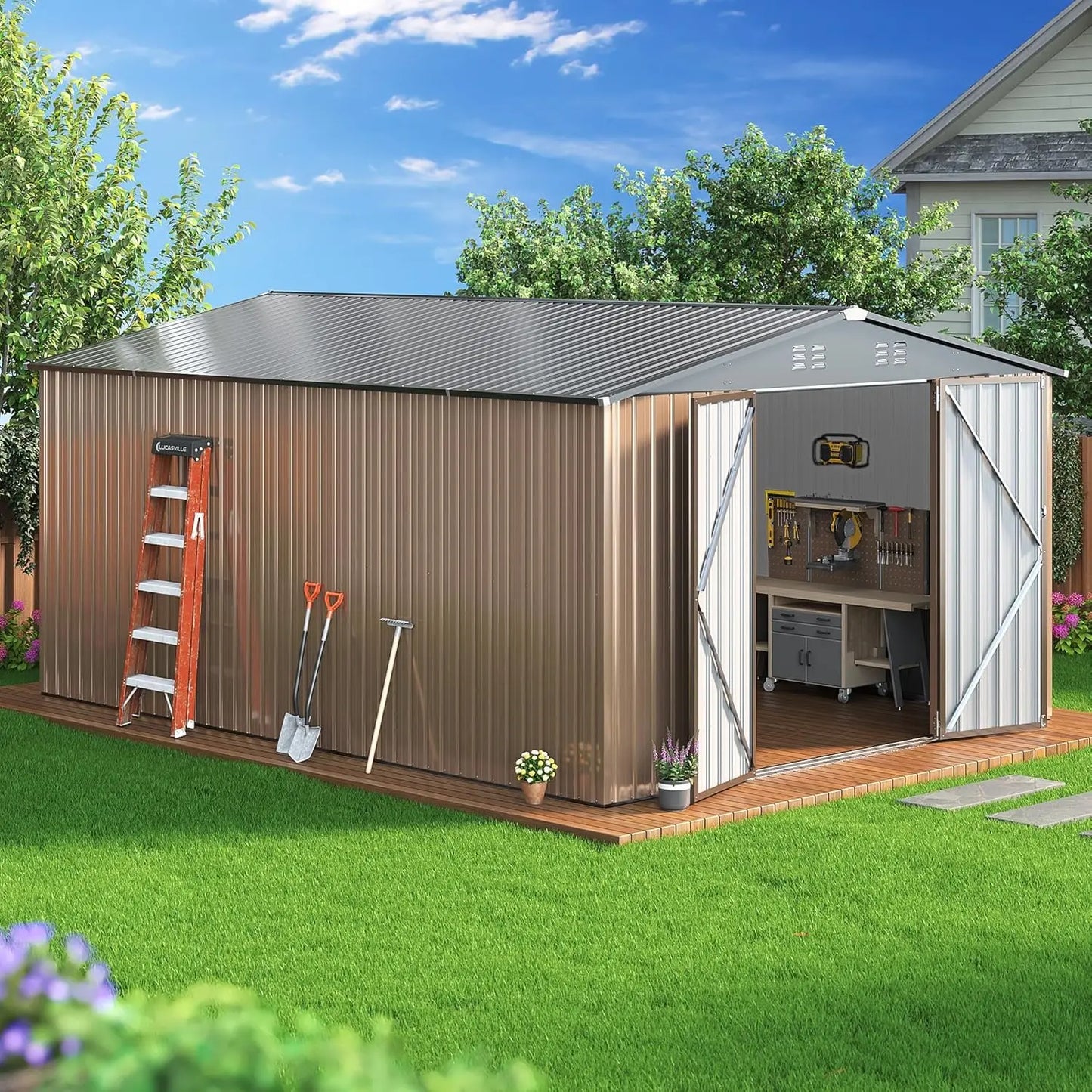 Metal Outdoor Storage Shed With Lockable Doors Upgraded Frame