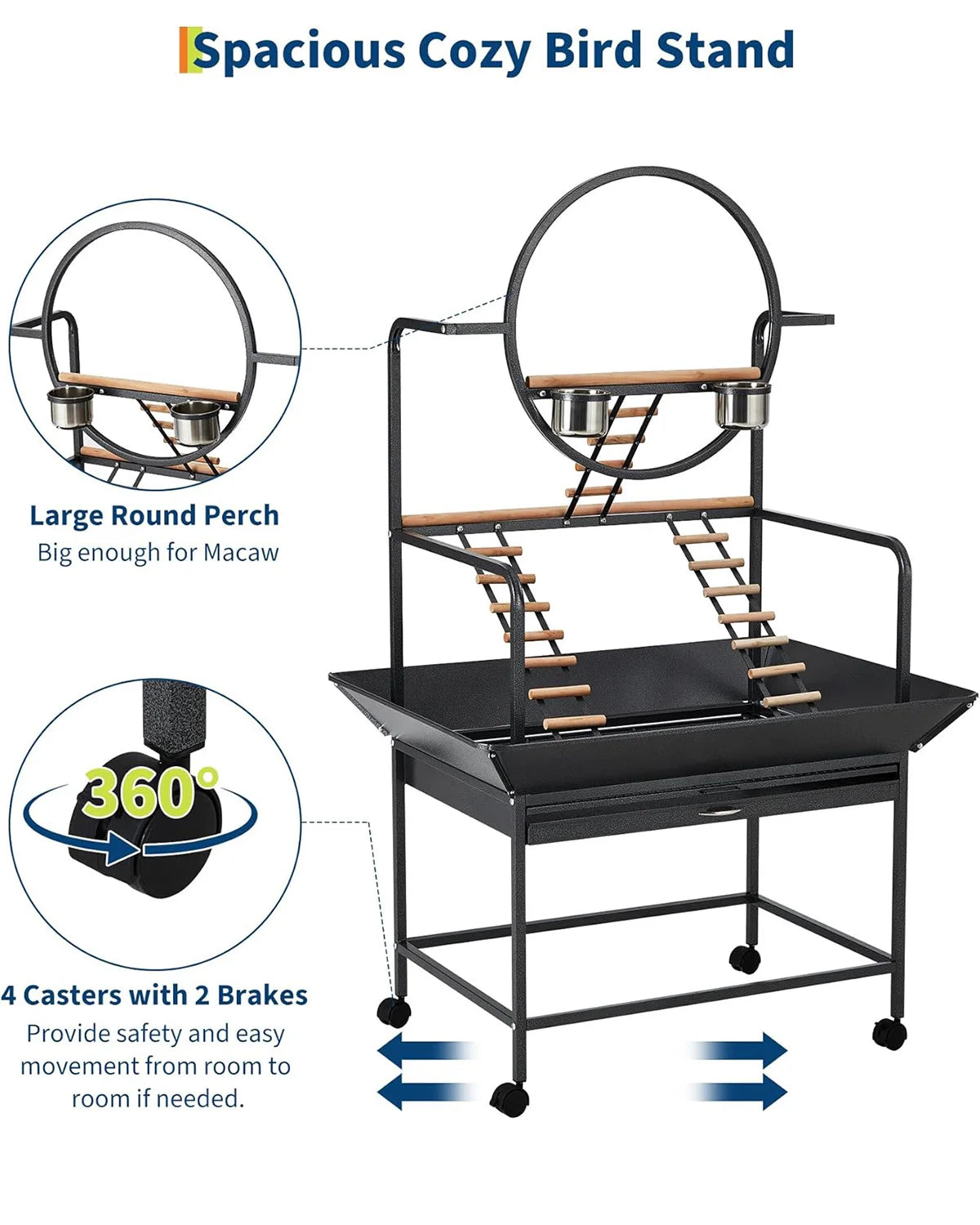 HiMISSCN Bird Play Stand With Lockable Wheels Activity Center