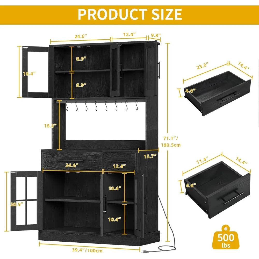 Kitchen Pantry Storage Cabinet With Microwave Stand And Power Outlet