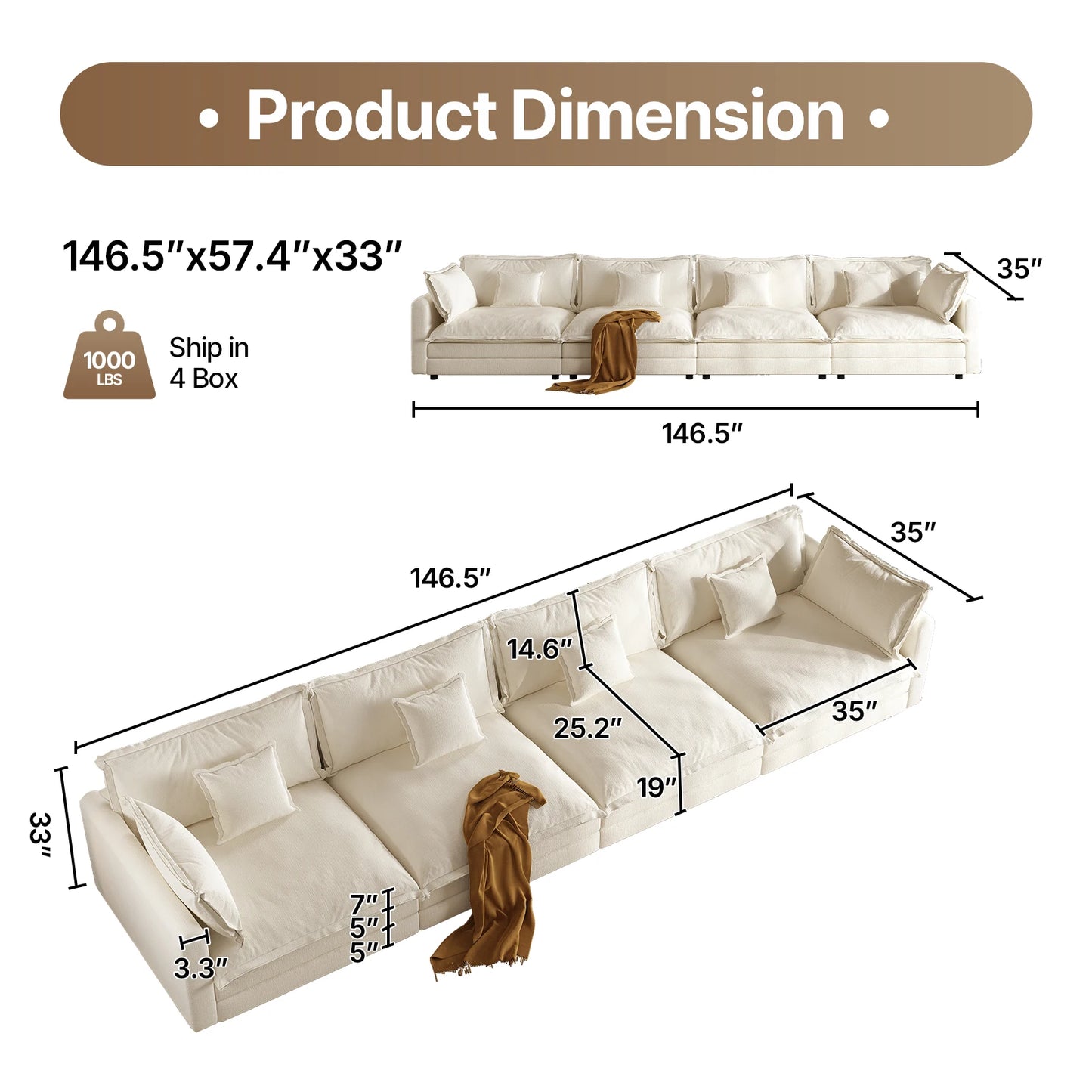 QWCCN L Shaped Modern Sofa Modular Sectional Couch With Ottoman