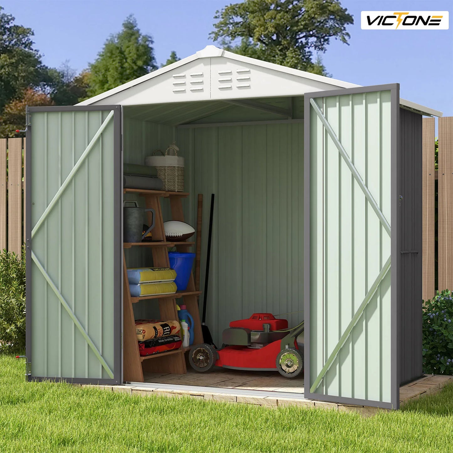 Victone Metal Outdoor Storage Shed With Door Lock For Backyard