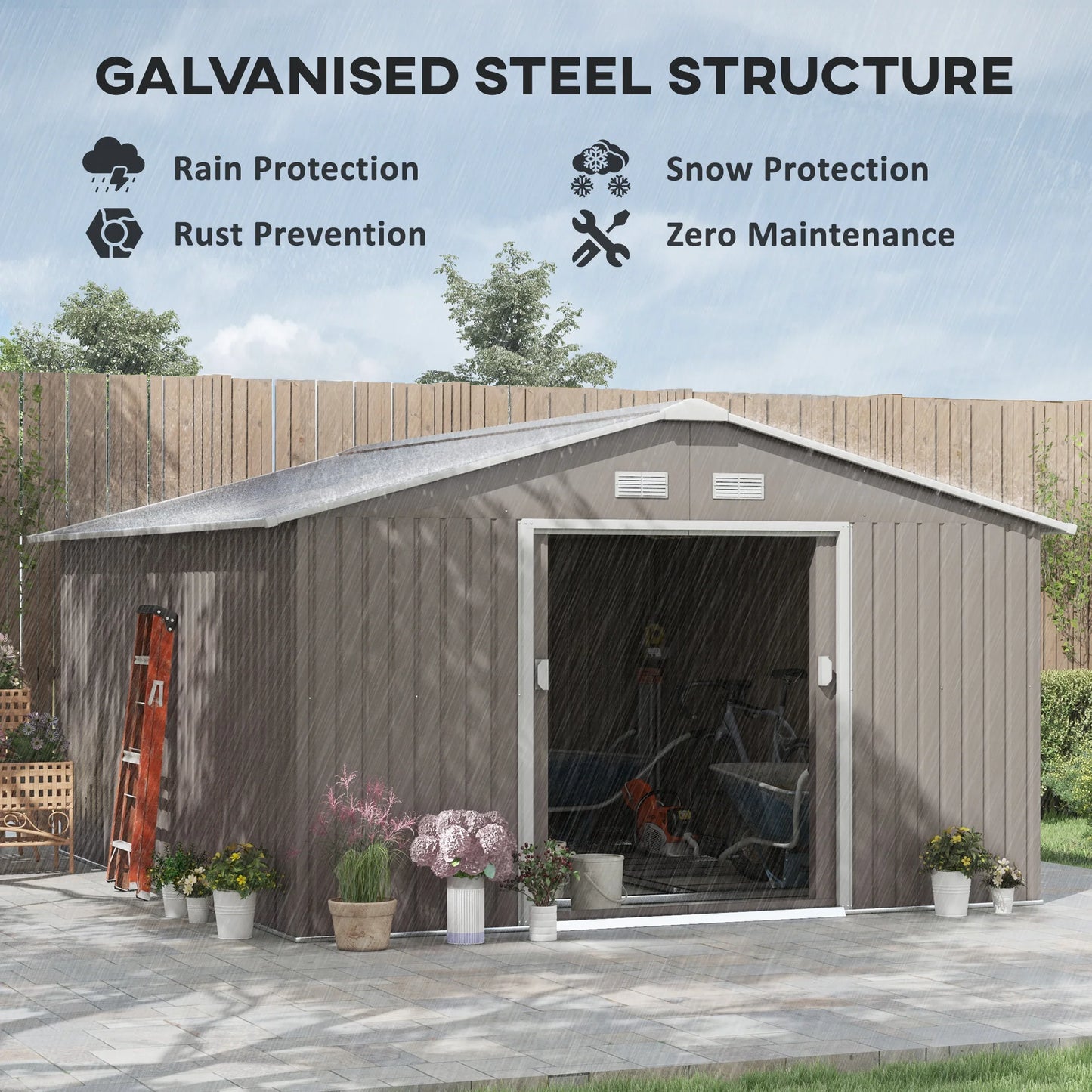 Outsunny Steel Outdoor Utility Storage Shed Kit For Backyard Garden