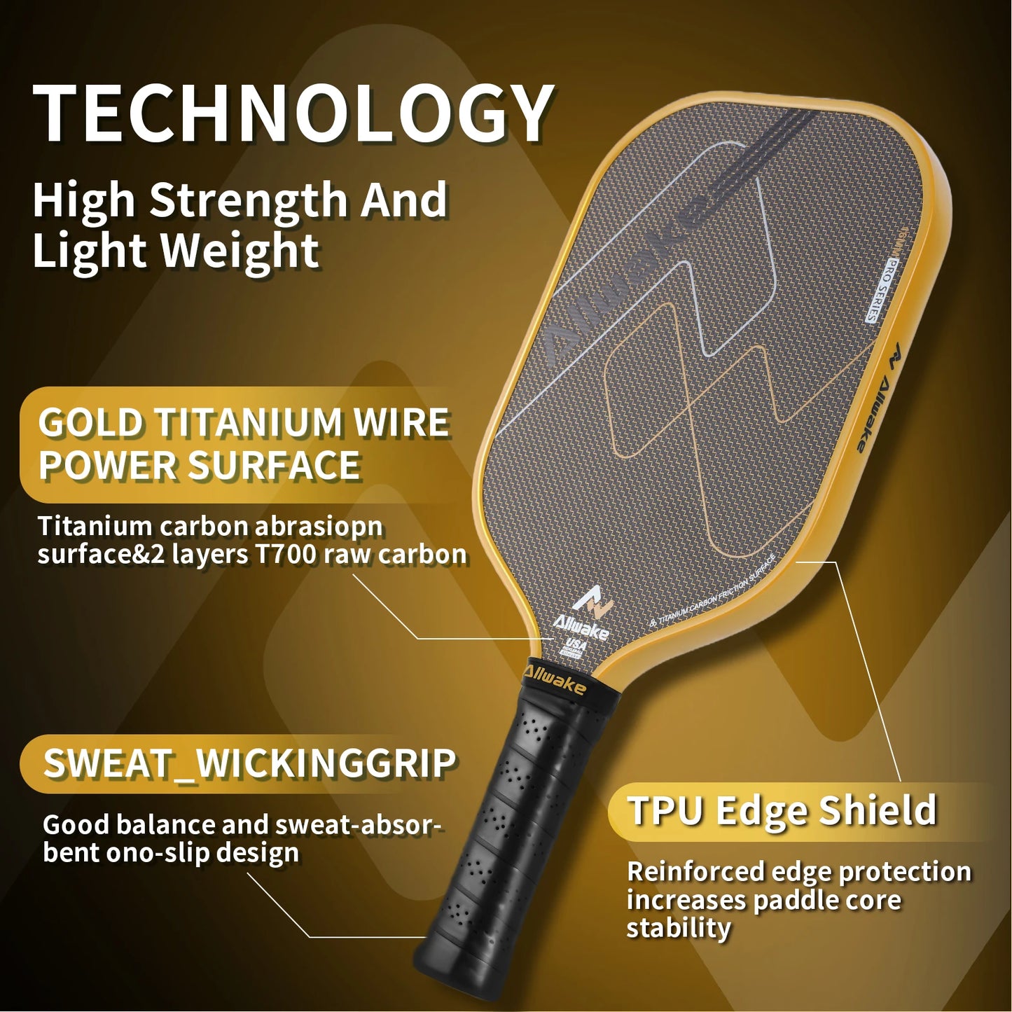 Allwake Pickleball Paddle Carbon Fiber Construction