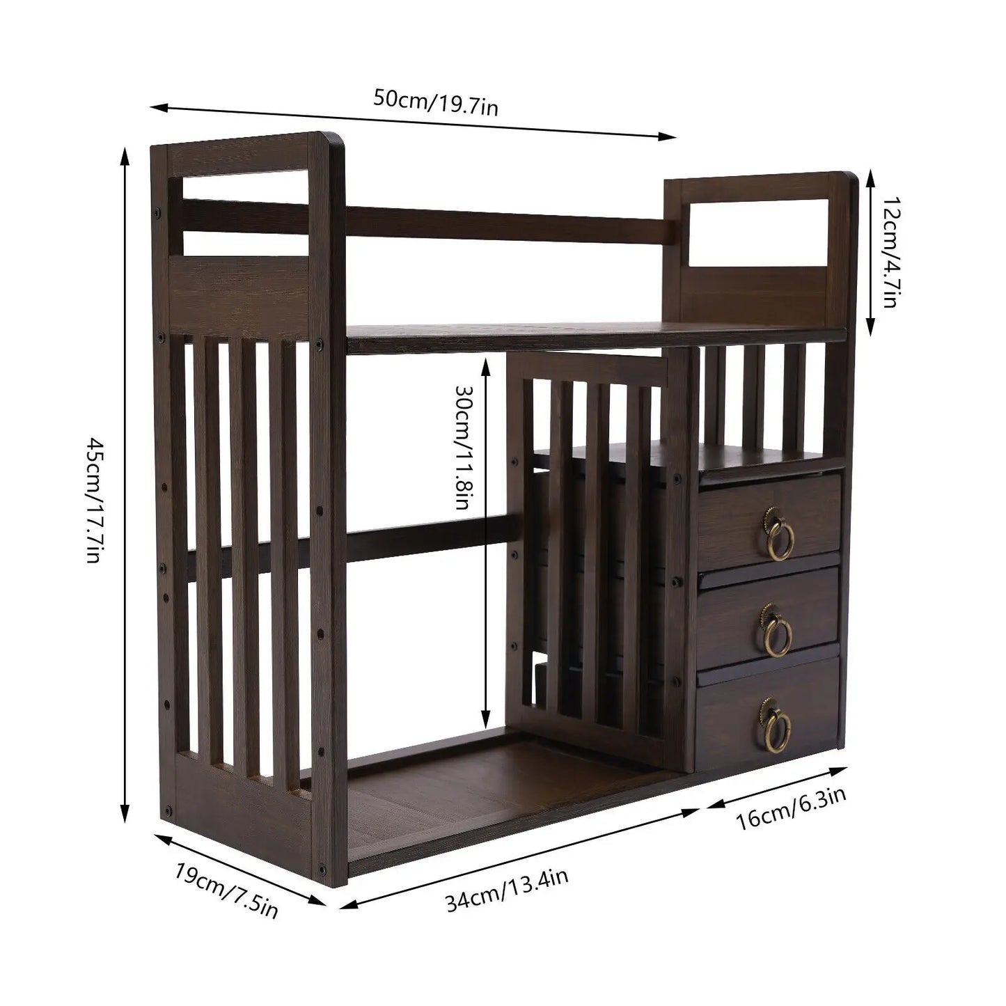 Bymaocar Bamboo Desktop Bookshelf Organizer With 3 Drawers