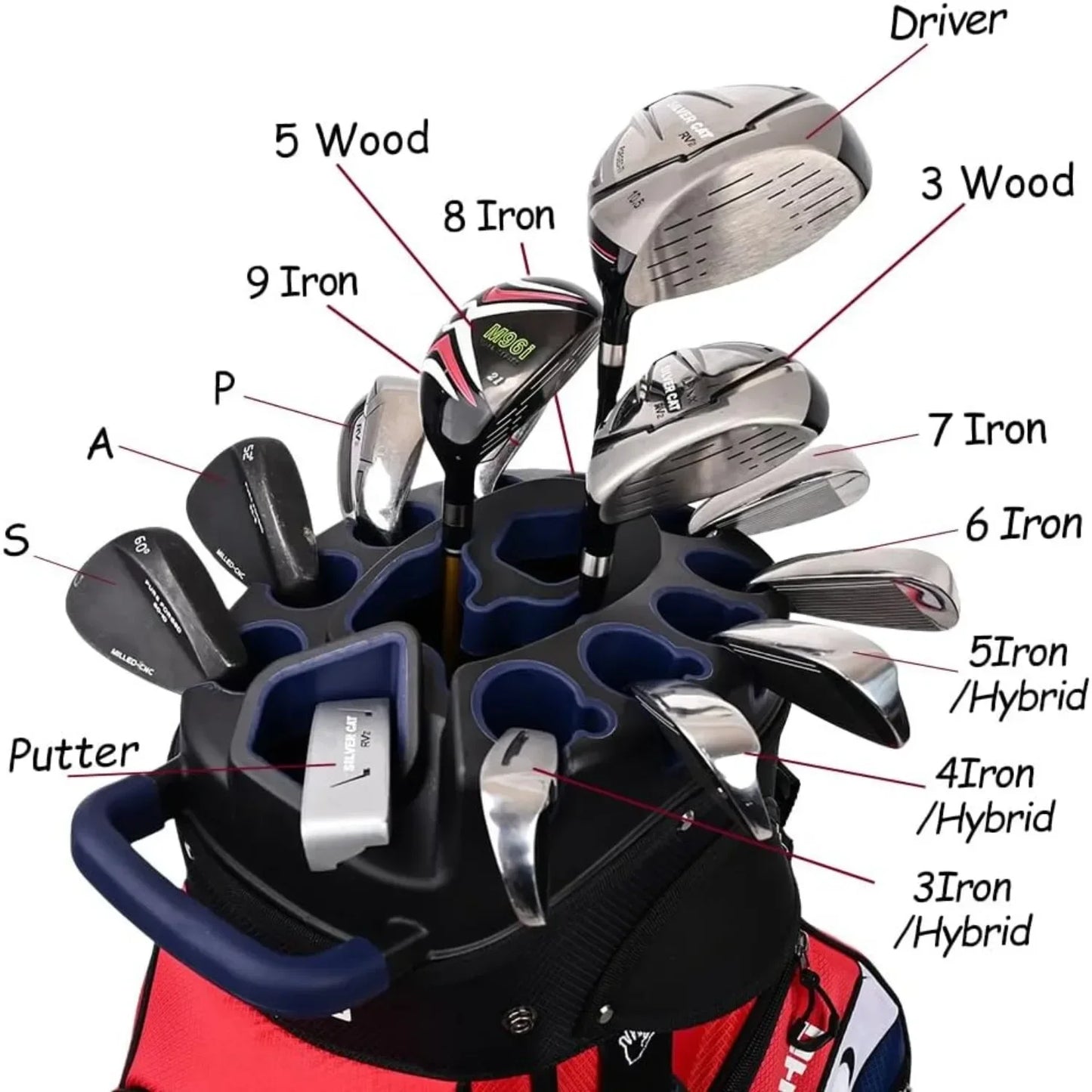 JIYU 14-Way T-Lock Golf Cart Bag With Handles Rain Cover