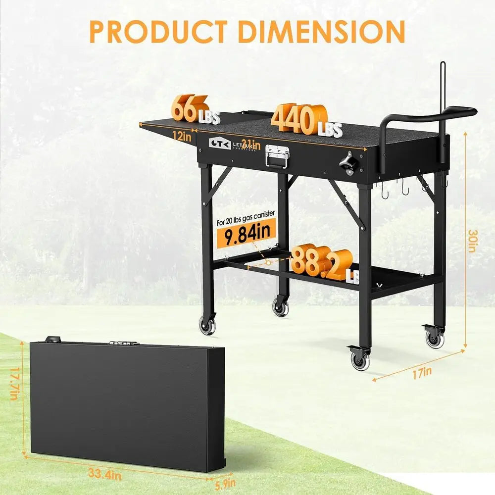 Portable Grill Cart and Griddle Stand for Outdoor Cooking