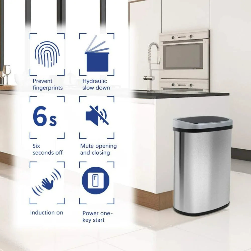 Automatic Touchless Stainless Steel Trash Can With Odor Control Lid