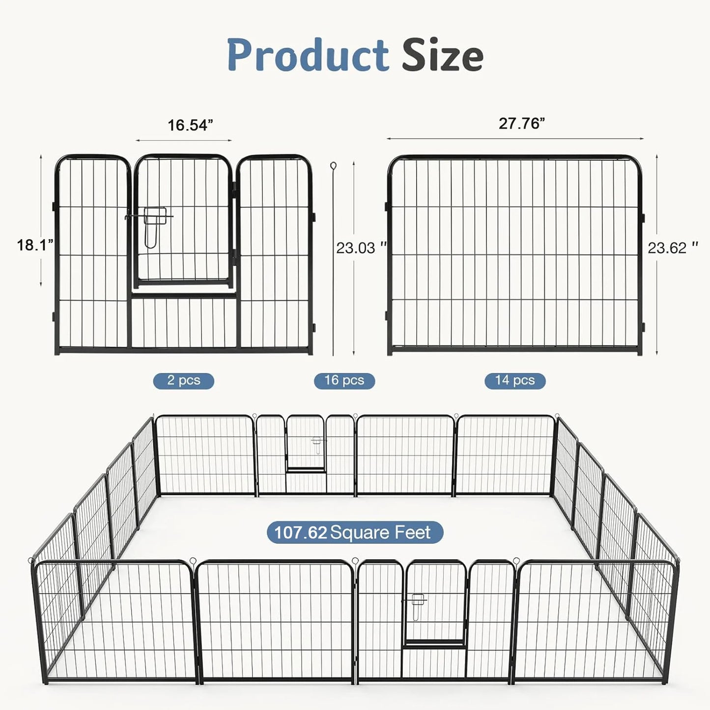 JHK Foldable Dog Playpen Iron Fence for Outdoor Yard