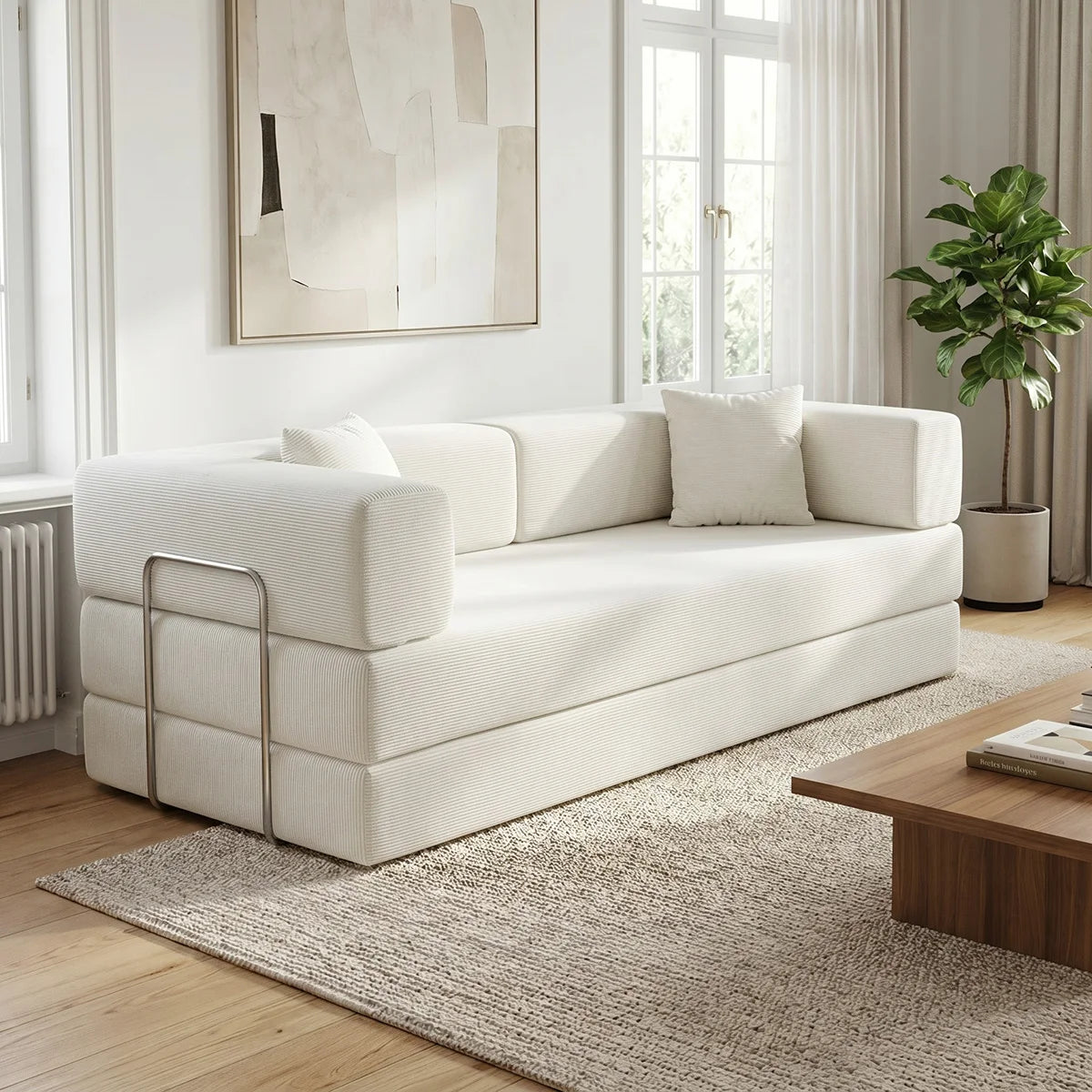 YQzyphyna Futon Sofa Bed 4In1 Corduroy Loveseat For Living Room