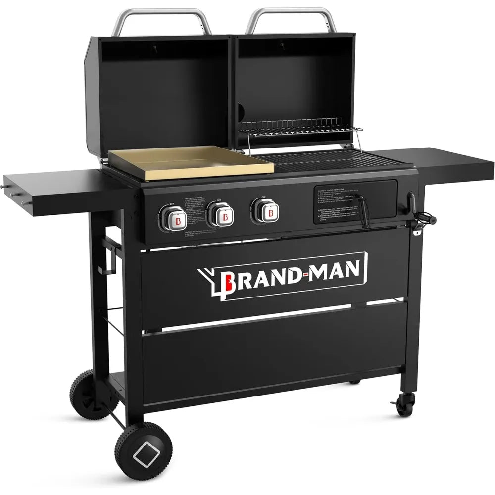 Brand-Man Propane And Charcoal Grill Combo Dual Fuel With Lids