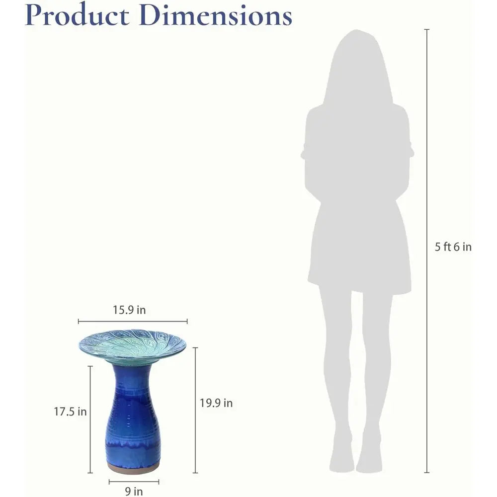 Glazed Ceramic Bird Bath Outdoor Garden Pedestal for Outdoors