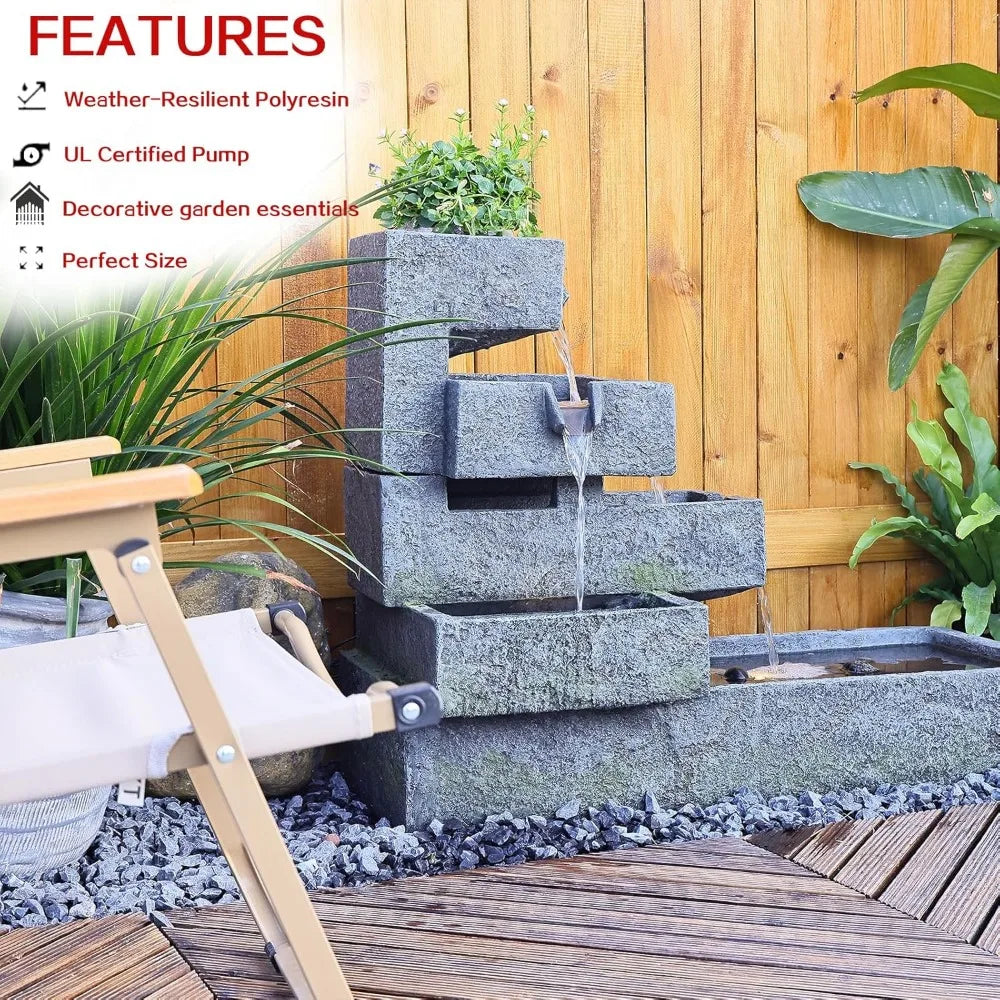 Tankana Tiered Outdoor Water Fountain With LED Cascade