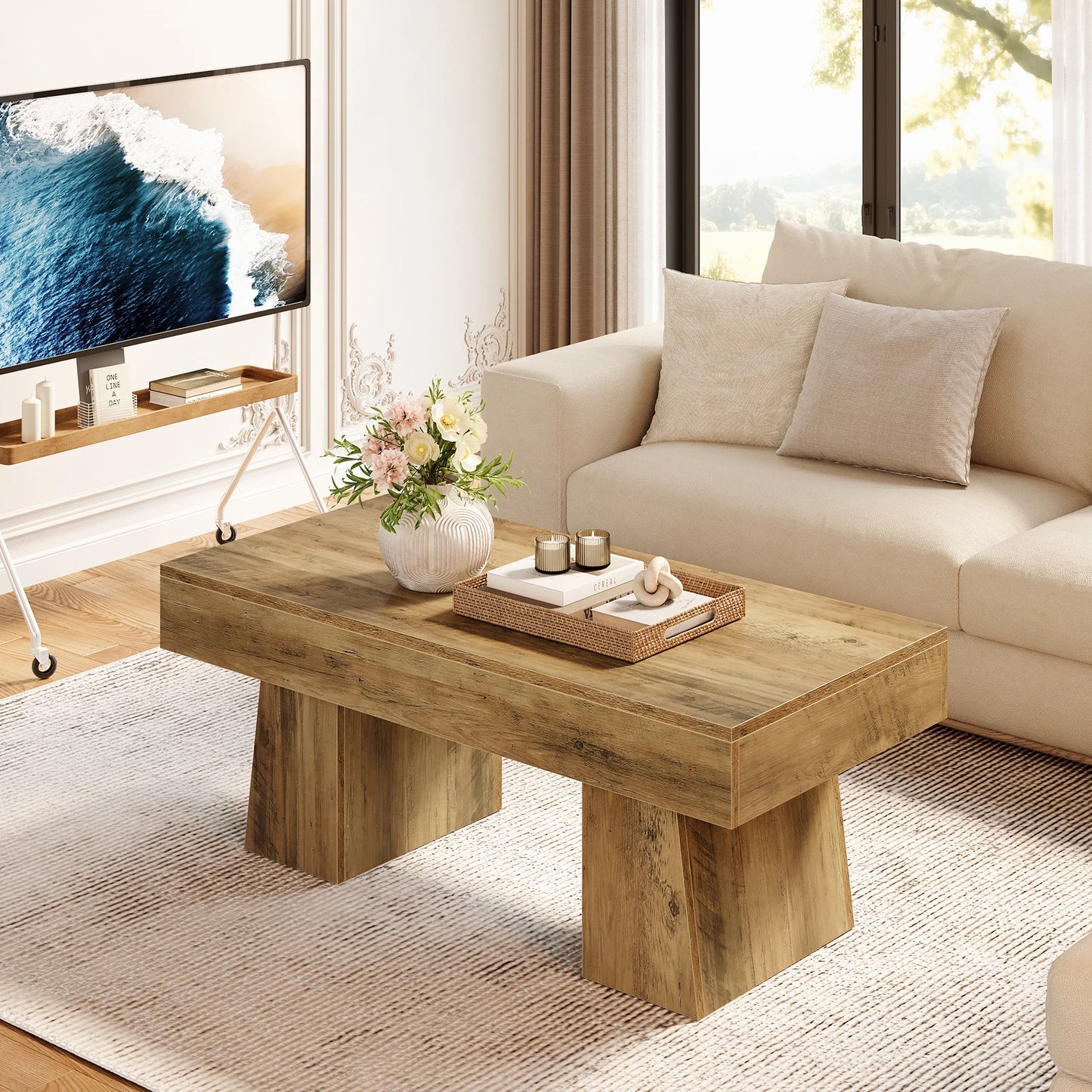 Tribesigns Vintage Coffee Table Modern Wood Centerpiece