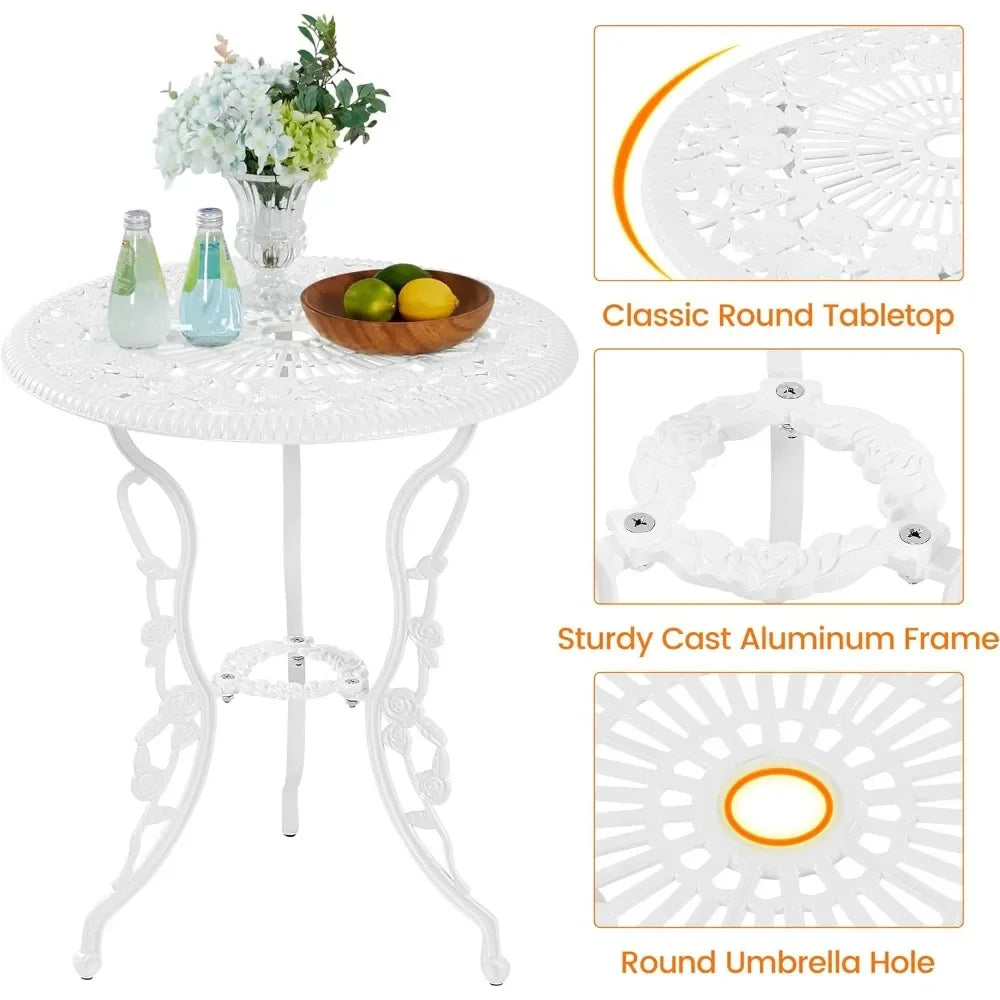 Outdoor 3 Piece Bistro Set With Rose Design Cast Aluminum