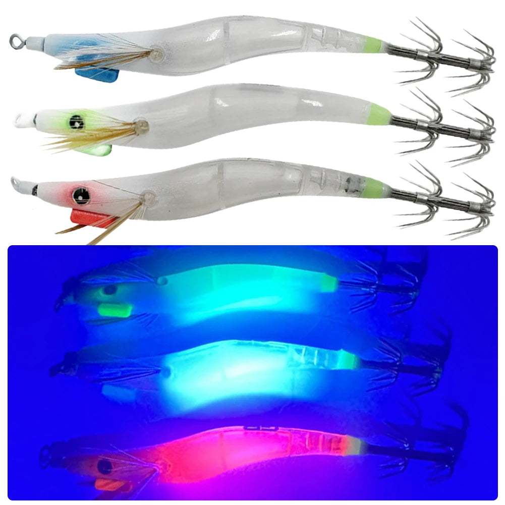 APWIKOGER Luminous Hard Shrimp Bait With UV Squid Jig Hook