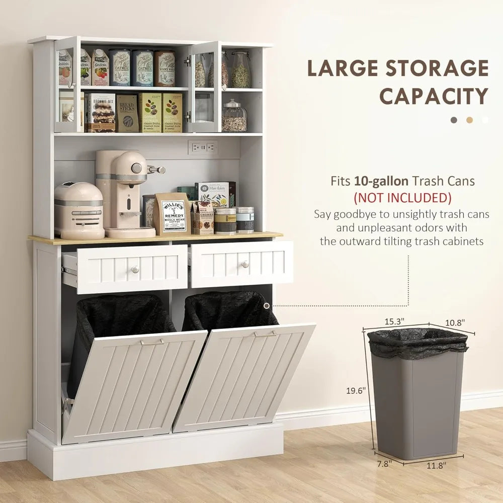Freestanding Kitchen Pantry Storage Cabinet With Charging Station And Drawers