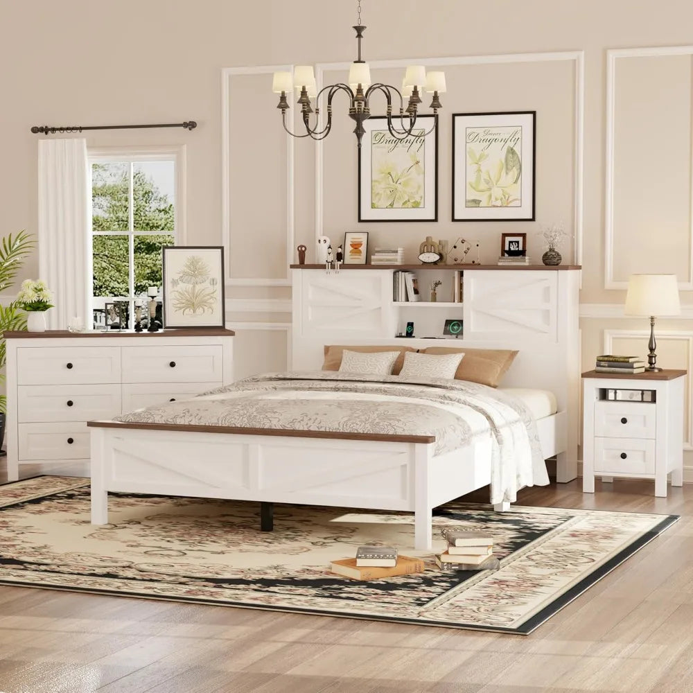 RBXC 3 Piece Farmhouse Bedroom Set With Double Sliding Doors