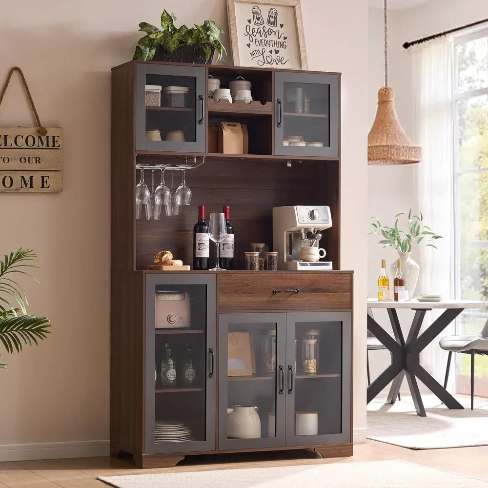Coffee Bar Storage Cabinet With LED Lights And Wireless Charging