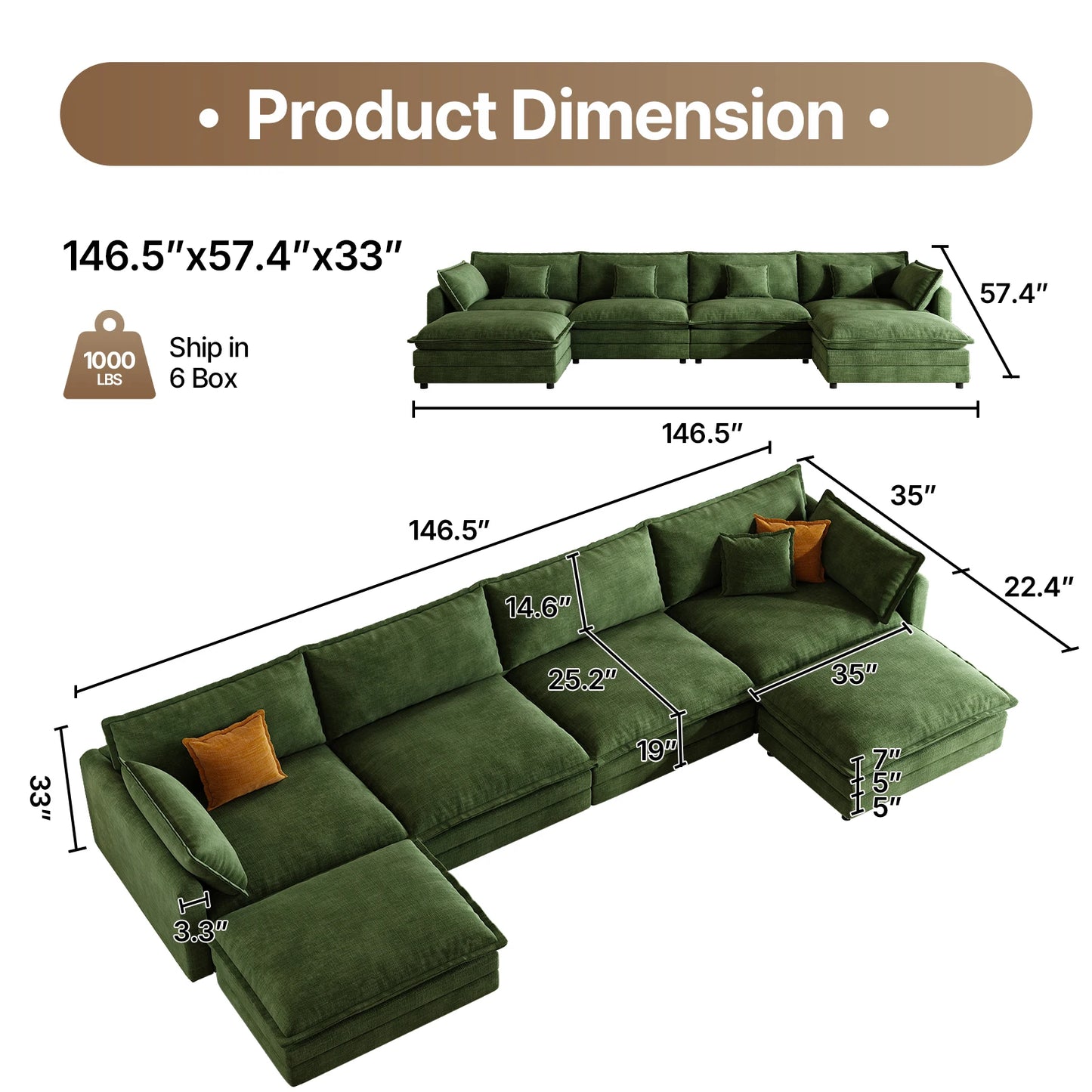 QWCCN L Shaped Modern Sofa Modular Sectional Couch With Ottoman