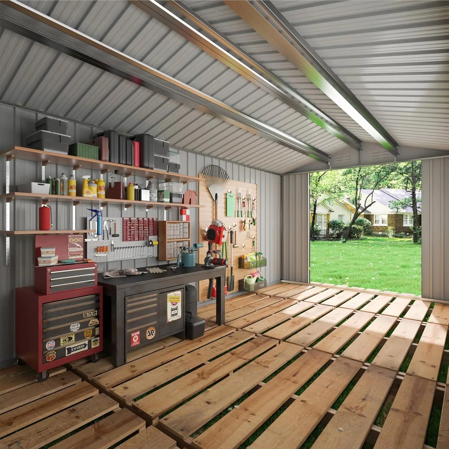 VIWAT Heavy Duty Outdoor Metal Storage Shed With Lockable Door