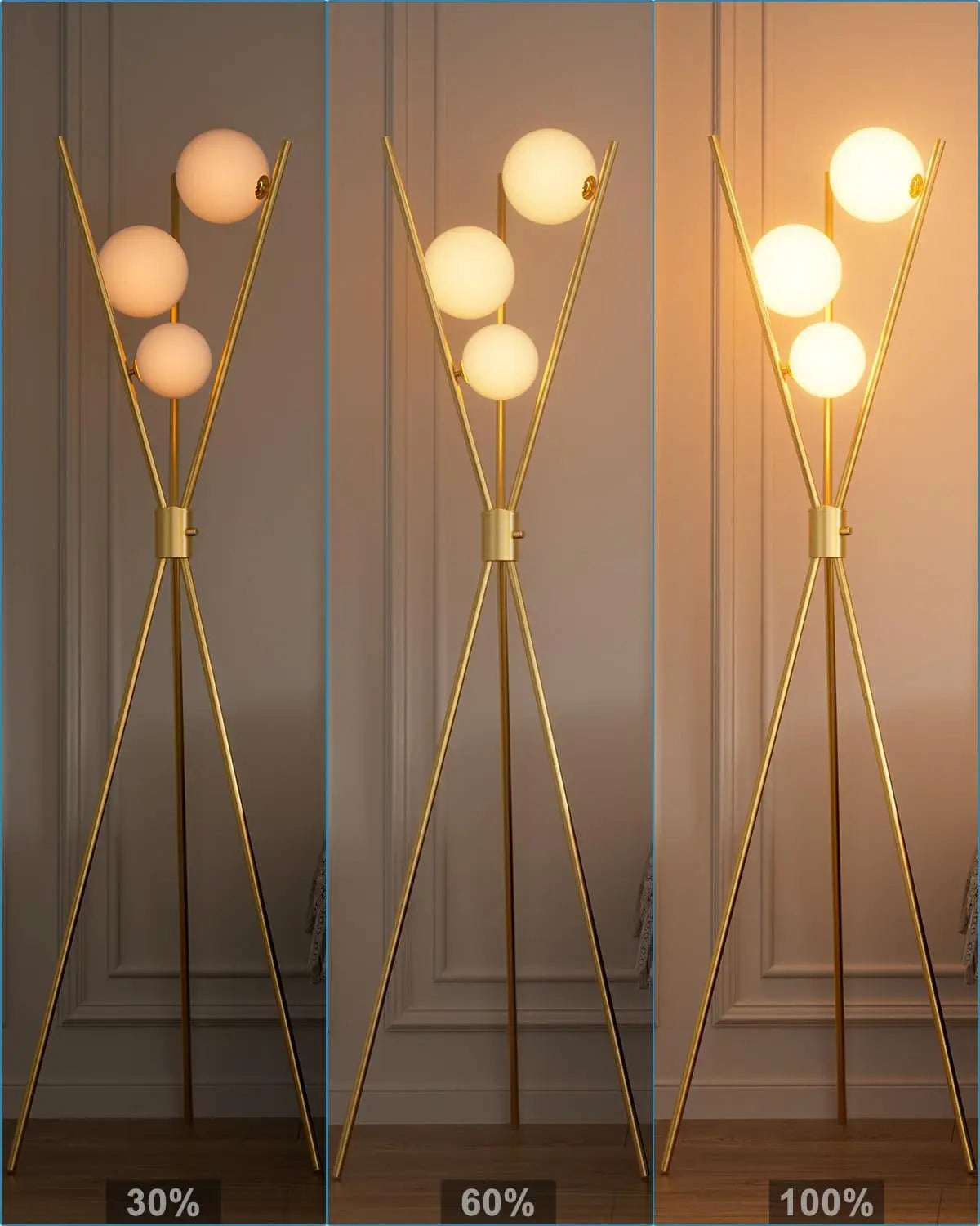 Dimmable Tripod Floor Lamp With 3 Bulbs Mid Century Design