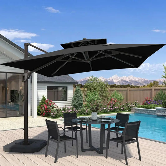 Cantilever Patio Umbrella With Base Included 360 Degree Rotation
