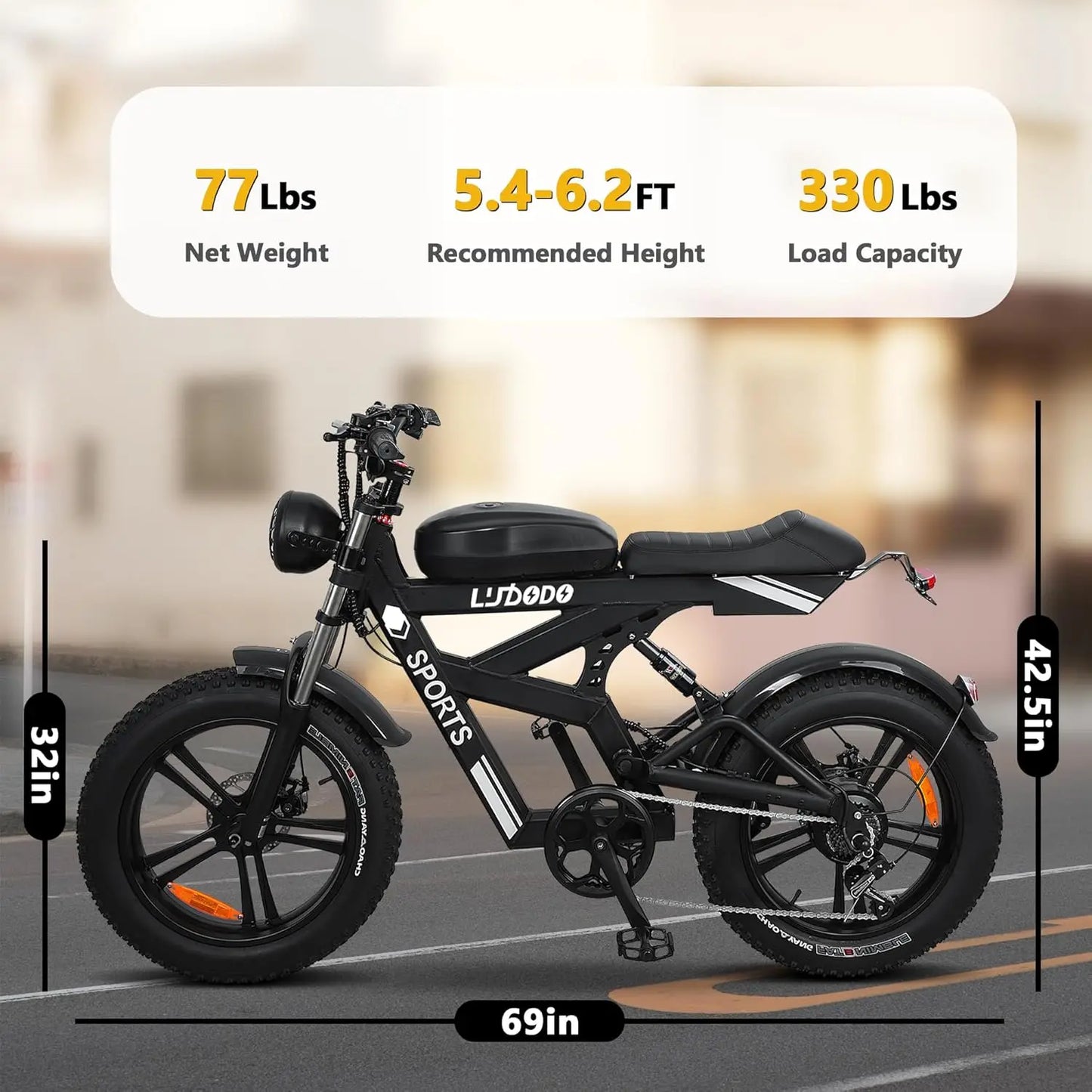 Electric Fat Tire Mountain Bike 1500W 35MPH 48V 816Wh Battery