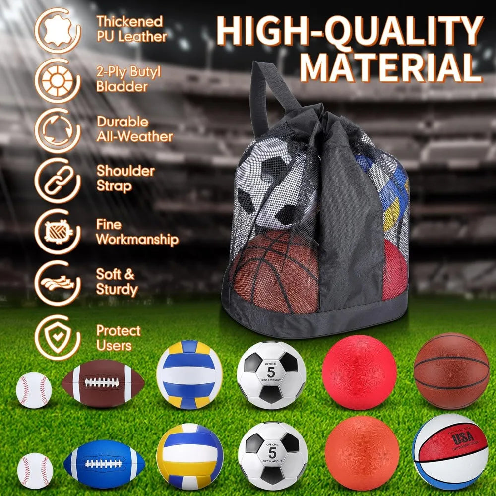 12 Piece Sports Ball Set With Premium Pump Mesh Bag