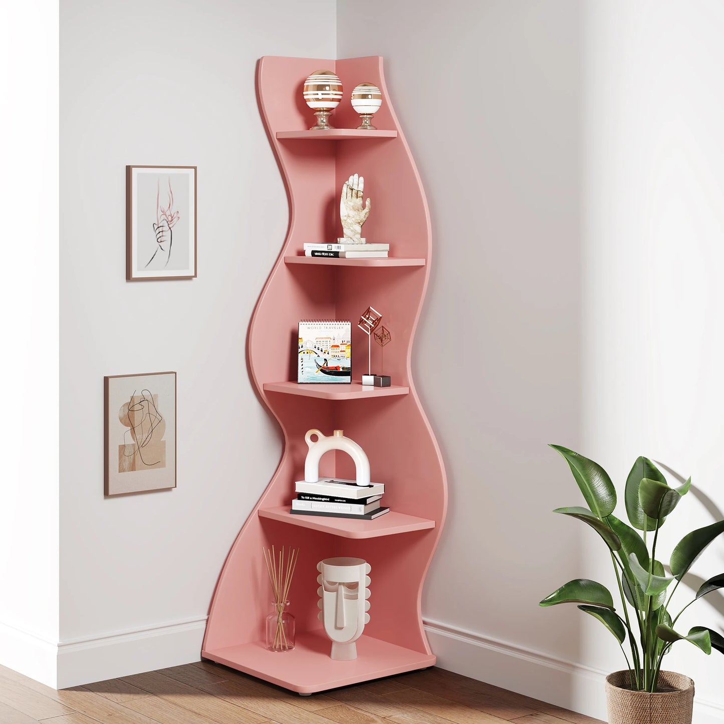 Tribesigns 5-Tier Corner Shelf Wall Bookcase Plant Stand