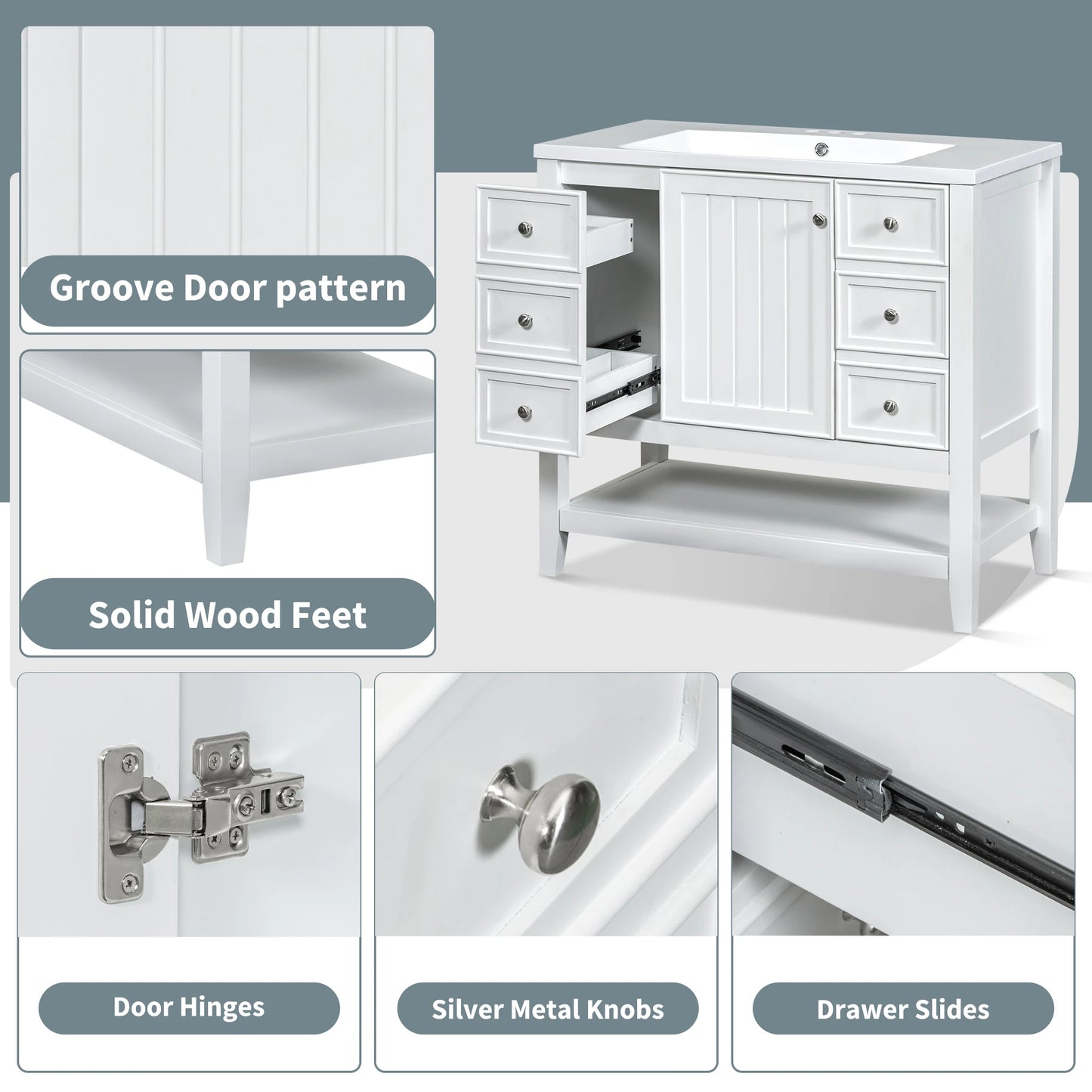 Sh.Kl Bathroom Vanity With Sink Free Standing Cabinet