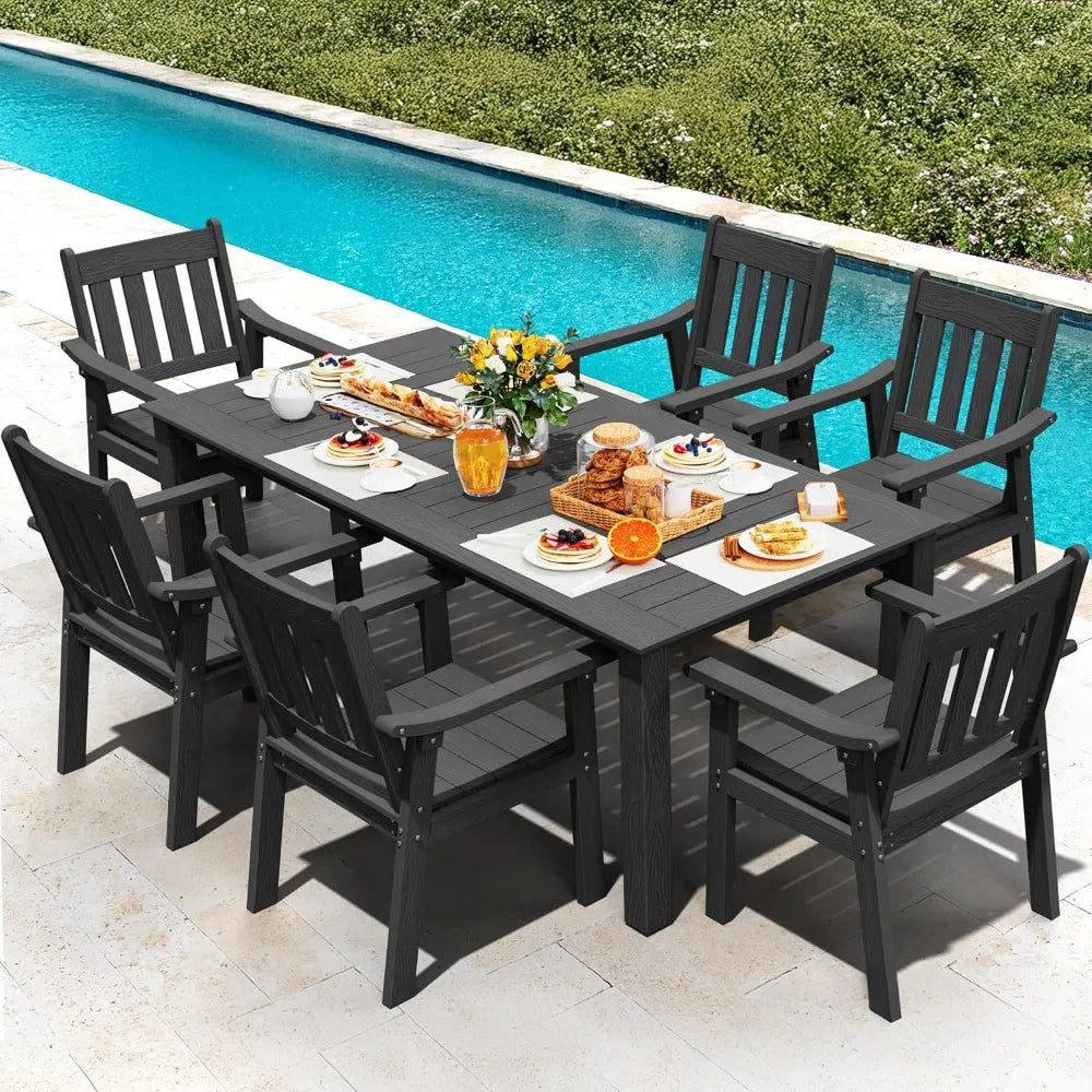 Patio Table Set 7 Piece Outdoor Dining Chairs Umbrella Hole