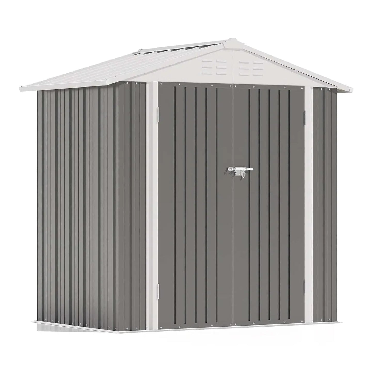 Outdoor Metal Storage Shed With Lockable Door And Sloping Roof